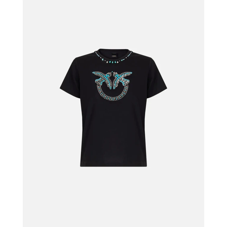 Pinko T-shirt with Maxi Jewel Embroidery Love Birds