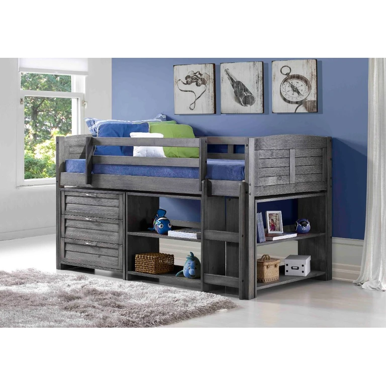 Louver Antique Gray Low Loft Bed Style B