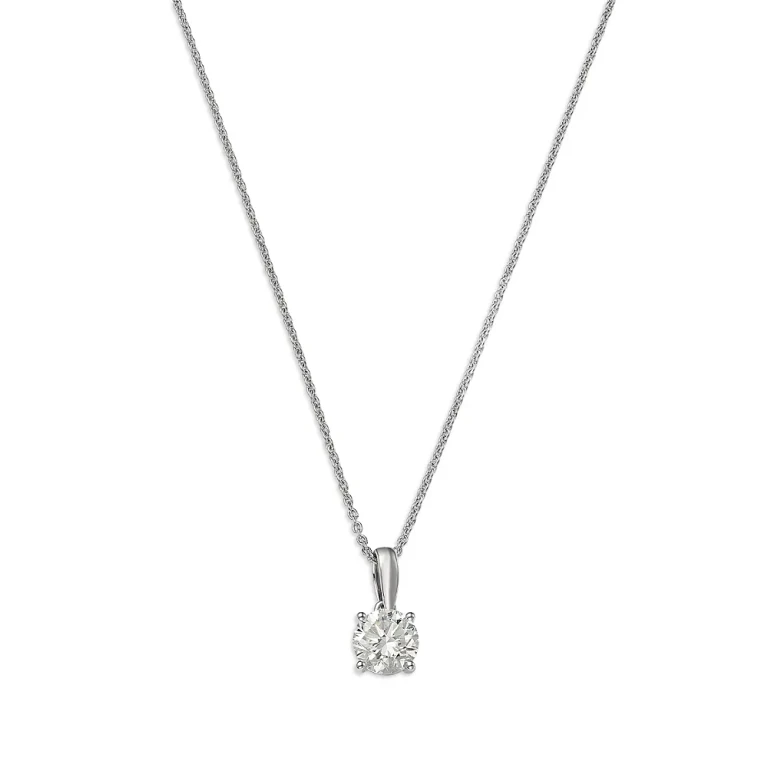 Certified Diamond Colorless Solitaire Pendant Necklace in 18K White Gold, 1.0 tcw