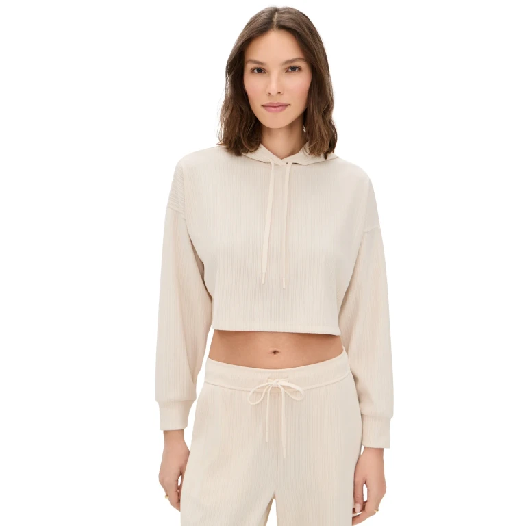 Beyond Yoga Breathe Easy Ribbed Cropped Hoodie Ivory M