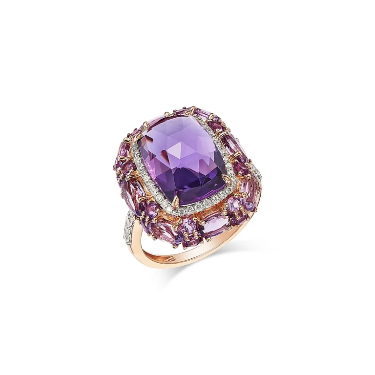 Fine Collection Amethyst & Diamond Halo Ring in 14K Rose Gold