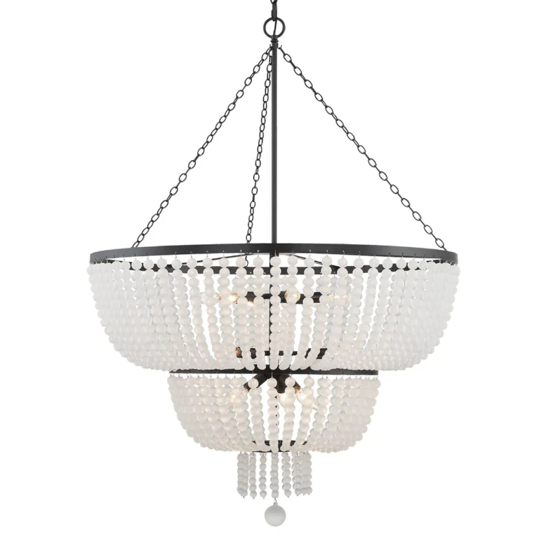 Rylee 12-Light 46" Chandelier in Matte Black with Frosted Glass Beads Crystals