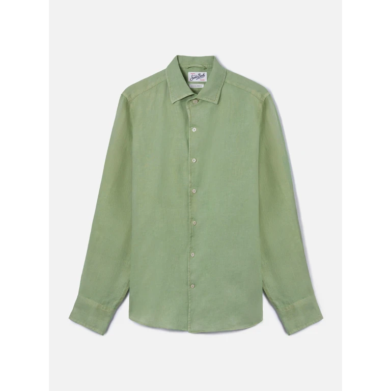 Mc2 Saint Barth Sage Green Raphael Shirt Pure Linen - Men
