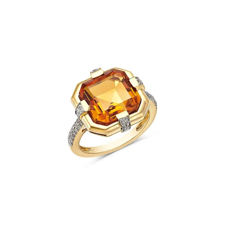 Fine Collection Citrine & Diamond Statement Ring in 14K Yellow Gold