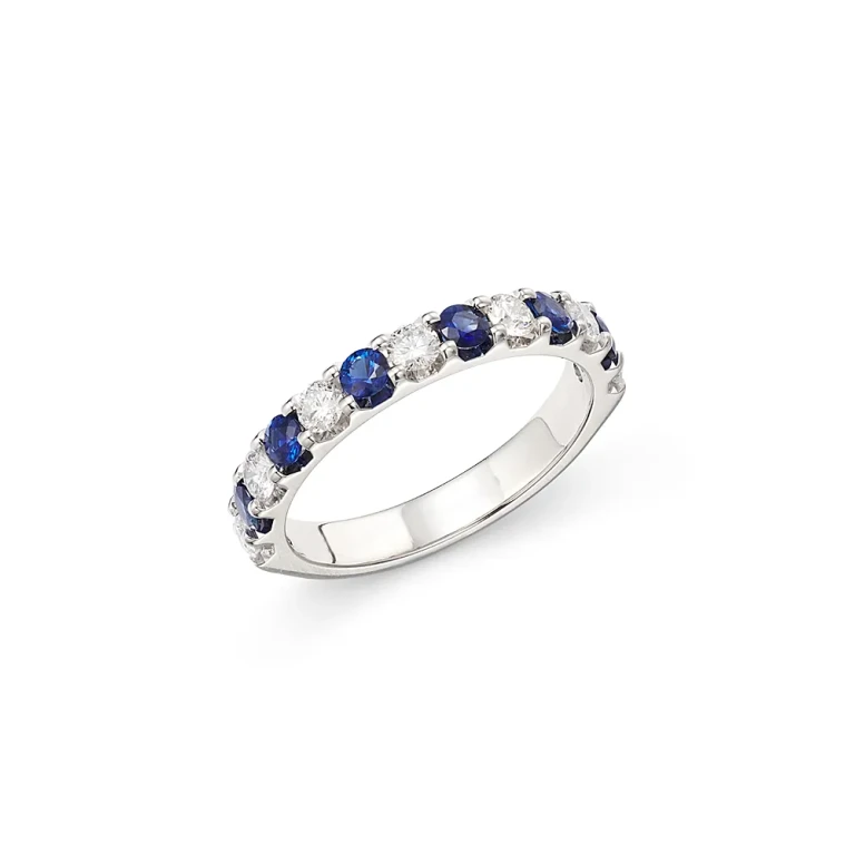Sapphire & Diamond Eternity Band in 14K White Gold