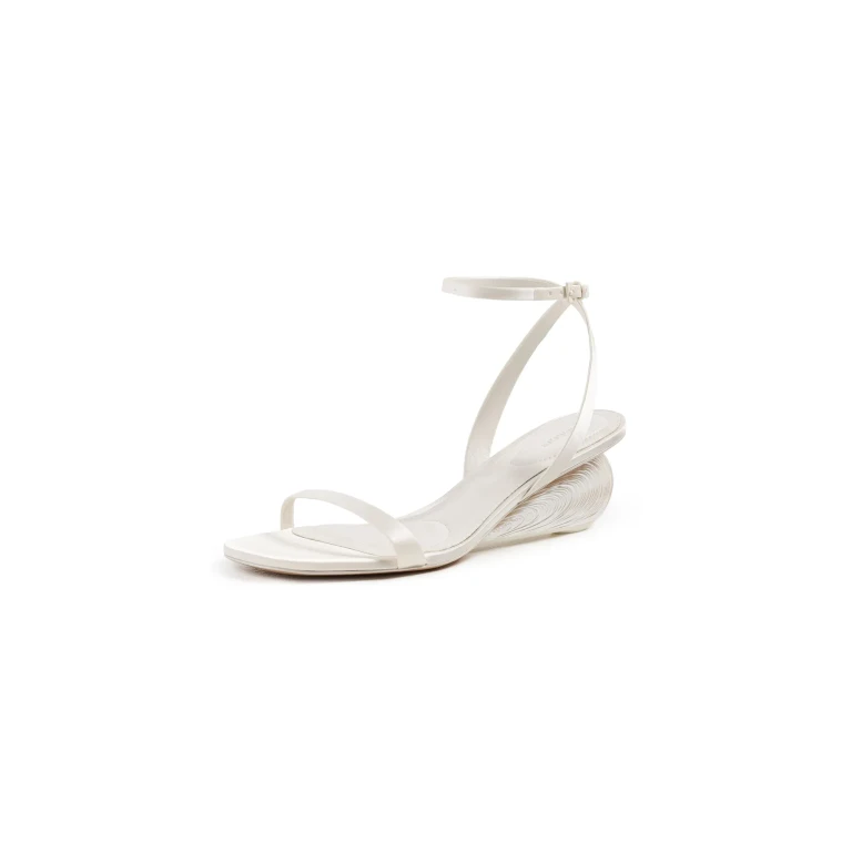 SIMKHAI Bridget Satin Oyster Shell Wedge Sandals Alabaster 38