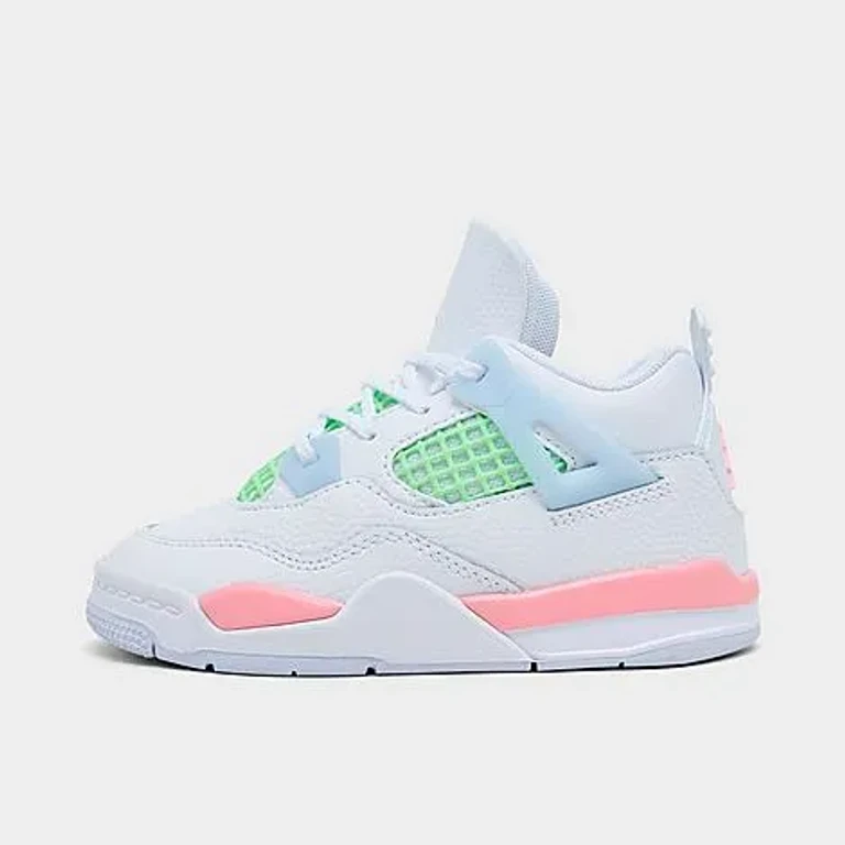 Jordan Girls' Toddler Air Retro 4 Basketball Shoes in White/Medium Soft Pink/Half Blue Size: 4.0