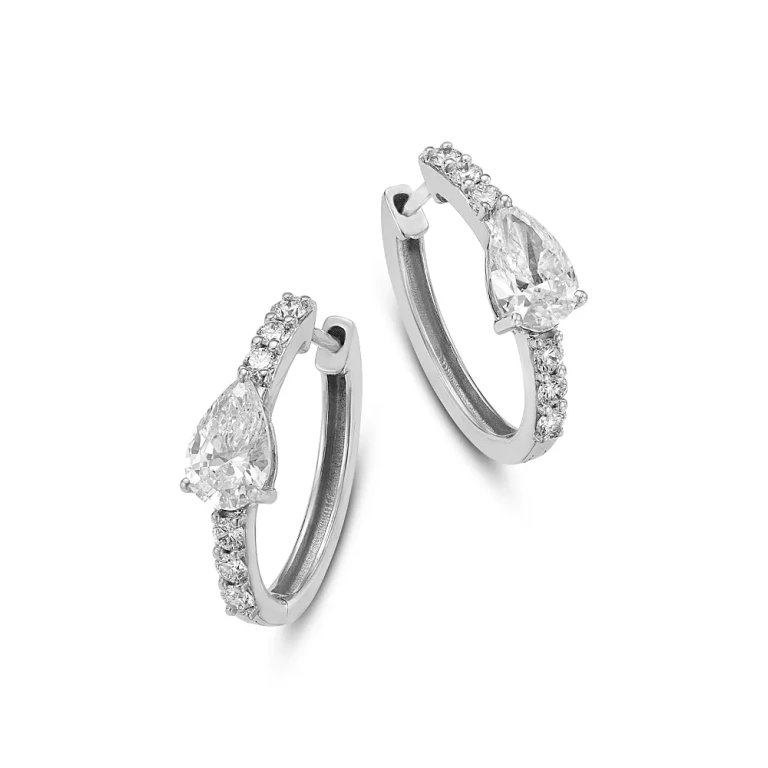 Luxe Collection Certified Lab Grown Diamond Pear Huggie Hoop Earrings in 14K White Gold, 1.45 tcw