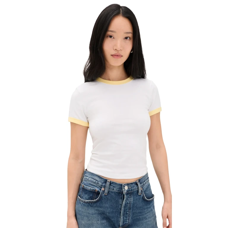 Good American Super Stretch Baby Ringer Tee White001 1XL