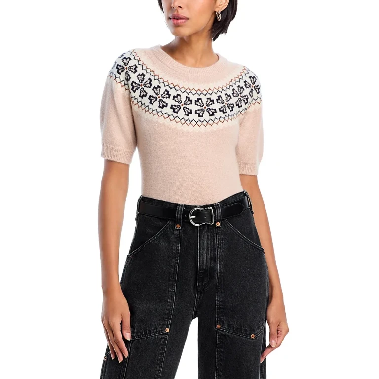 Frame The Short Sleeve Cashmere Fair Isle Sweater