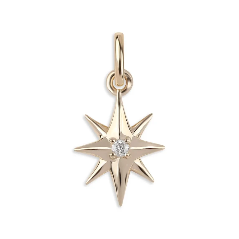 14K Yellow Gold Diamond North Star Pendant Necklace, 20