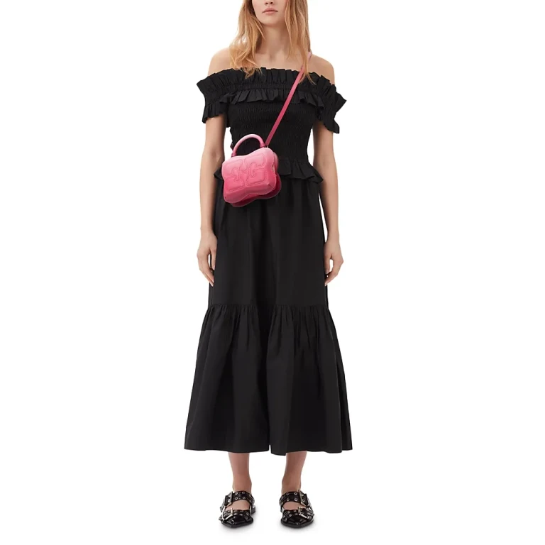 Ganni Cotton Poplin Maxi Flounce Skirt
