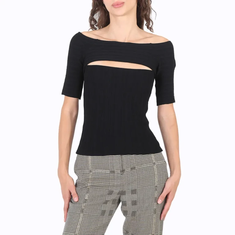 Stella McCartney Ladies Black Off-Shoulder Cut-Out Knit Top