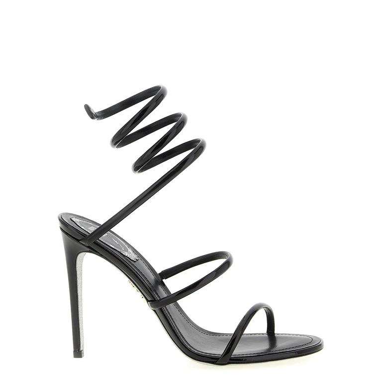 Rene Caovilla Black Calfskin Stiletto Heel Sandals - Women