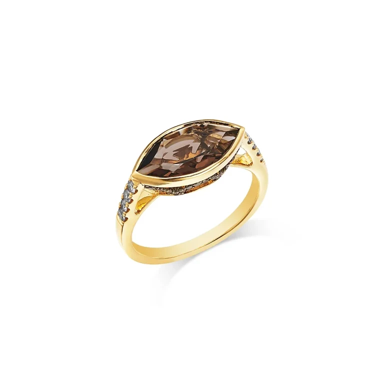 Smoky Quartz & Multicolor Diamond Ring in 14K Yellow Gold