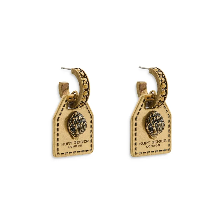 Kurt Geiger London Signature Eagle Tag Charm Huggie Hoop Earrings