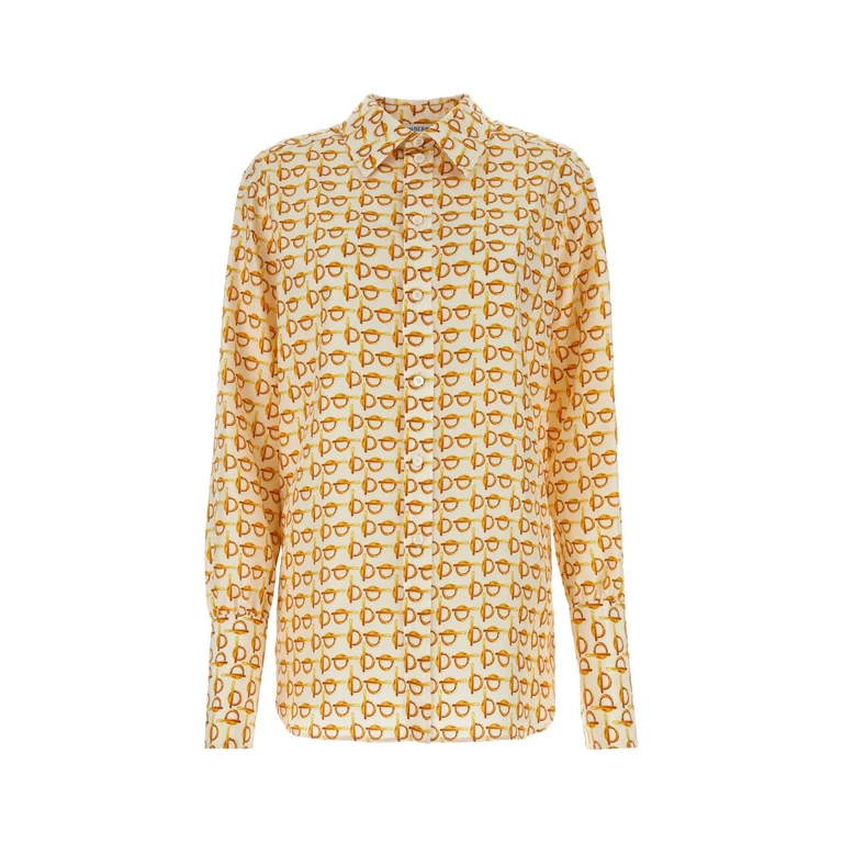 Burberry Printed Silk B Shirt Goldwhite Exterior: Camicie - Women