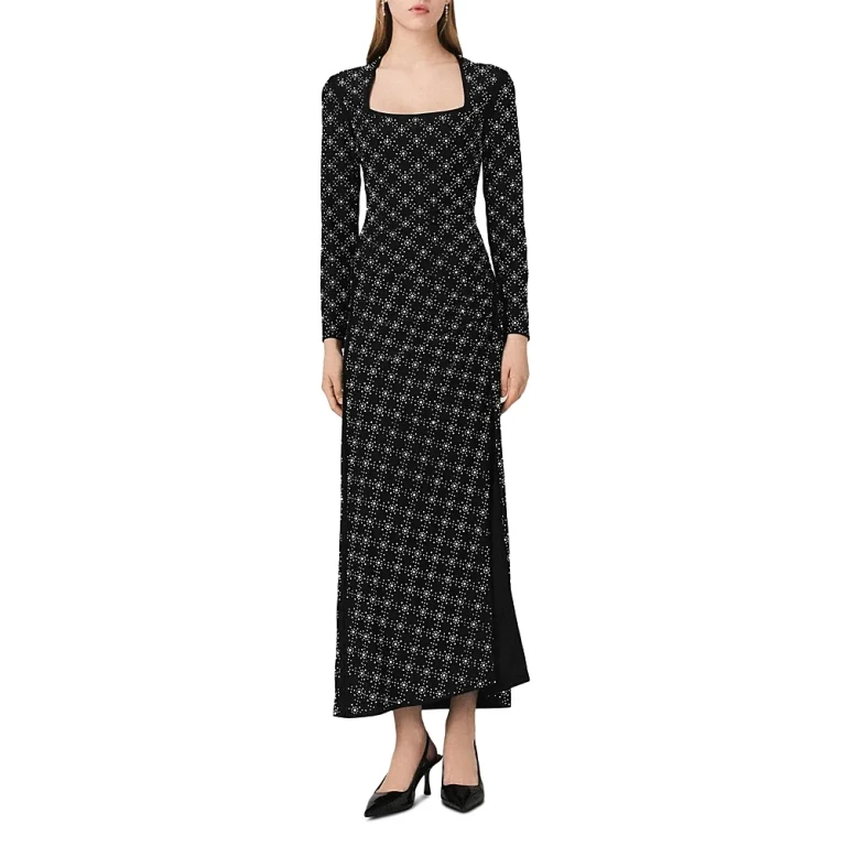 Maje Roseperla Rhinestone & Pearl Maxi Dress