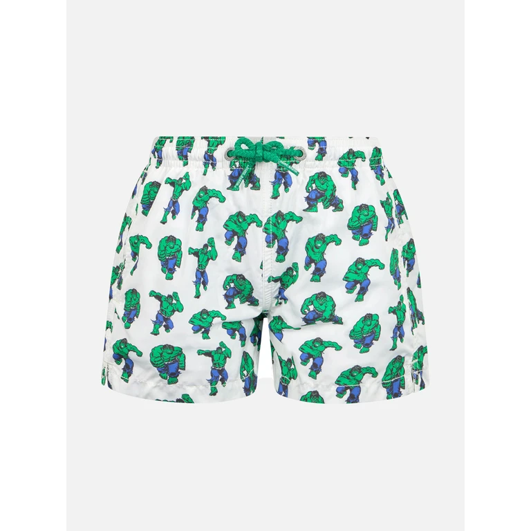 Mc2 Saint Barth Boy Lightweight Fabric Swim-Shorts Jean Lighting With Hulk Print Marvel Special Edition Green Swimshort
