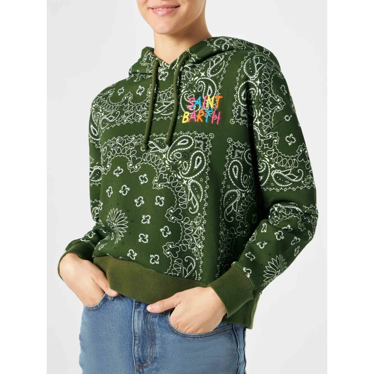 MC2 Saint Barth Green Mindy Hooded Sweatshirt With Bandana Print