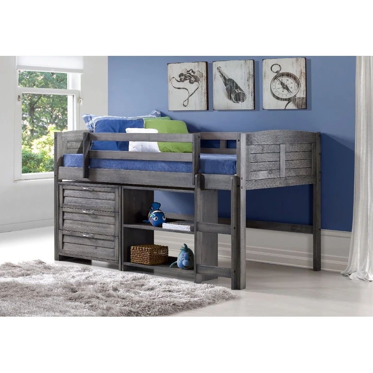 Louver Antique Gray Low Loft Bed Style C
