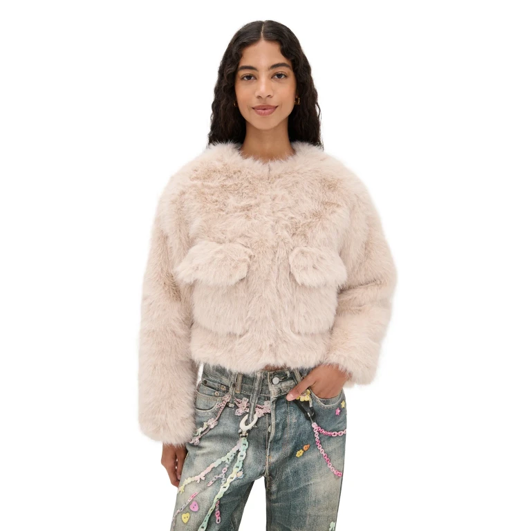 4th & Reckless Reysha Faux Fur Jacket Beige L