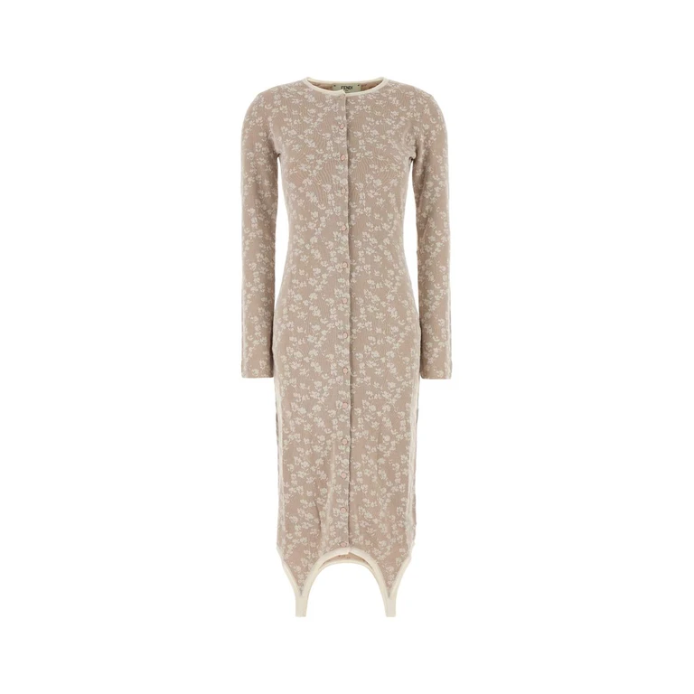 Fendi Embroidered Cotton Blend Dress Toffee Exterior: Nylon Abiti - Women
