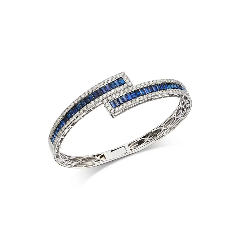 Luxe Collection Blue Sapphire & Diamond Bypass Bracelet in 14K White Gold