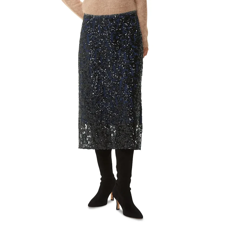 Whistles Floral Sequins Midi Skirt