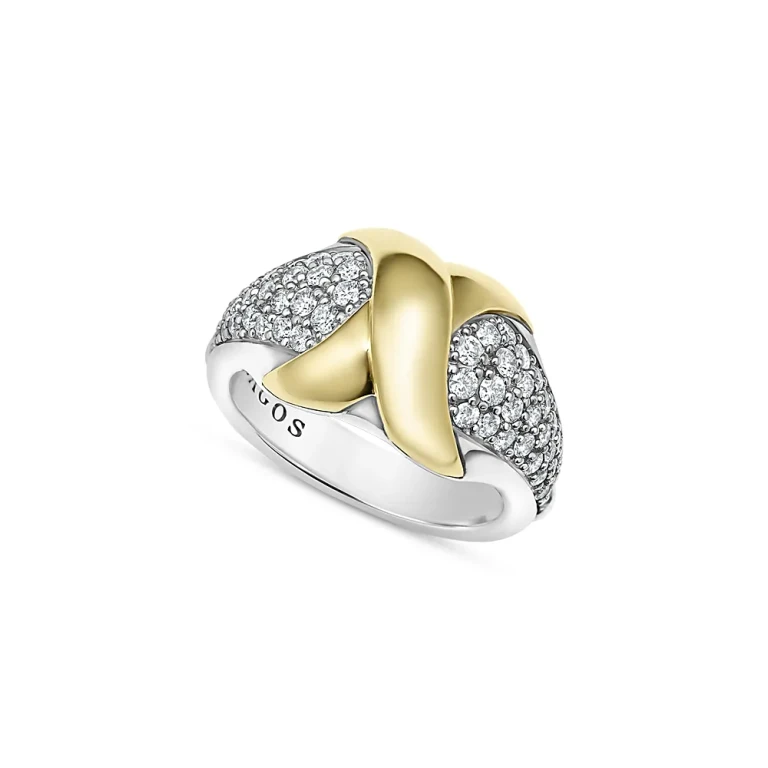 Lagos 18K Yellow Gold & Sterling Silver Embrace Diamond Pave X Ring
