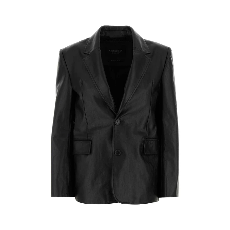 Balenciaga Black Leather Jacket L Cowhide Giacche E Gilet - Women