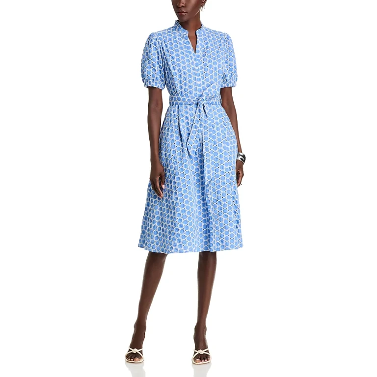 T Tahari Eyelet Puff Sleeve Fit & Flare Dress