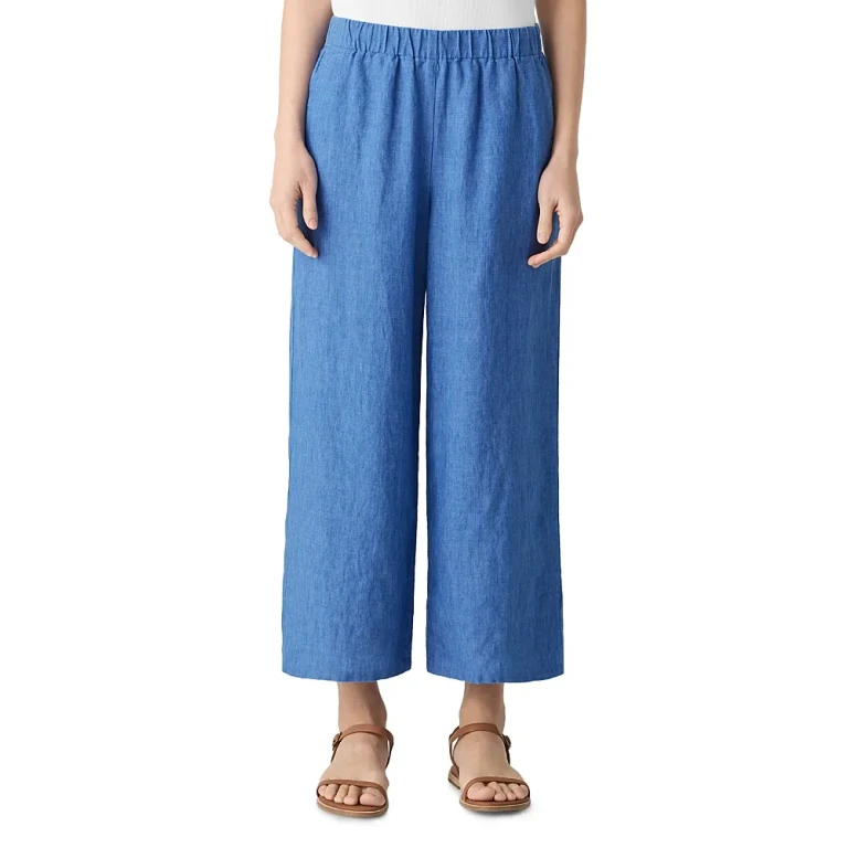 Eileen Fisher Washed Linen Delave Wide Leg Pants