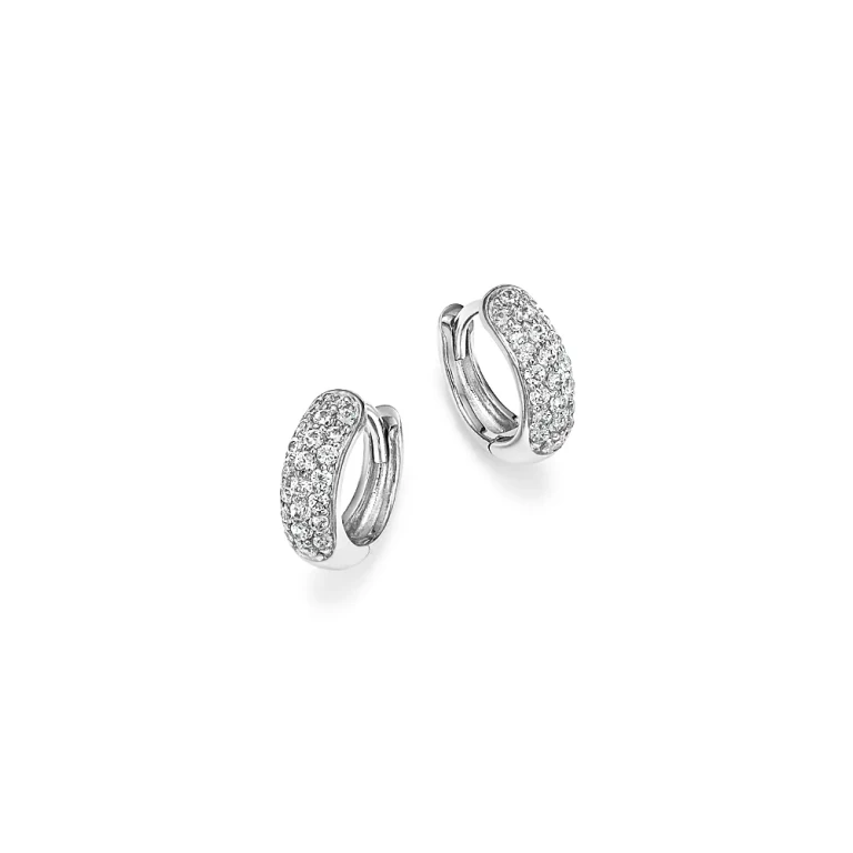 Diamond Mini Pave Hoop Earrings in 14K White Gold, .35 tcw