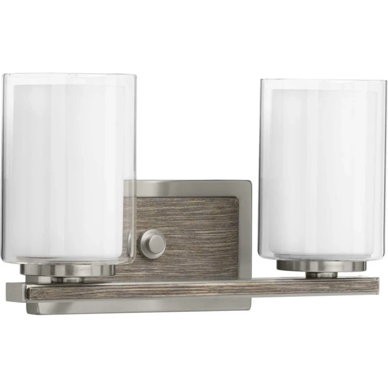 Brushed Nickel Two Light Bath & Vanity from the Mast Collection