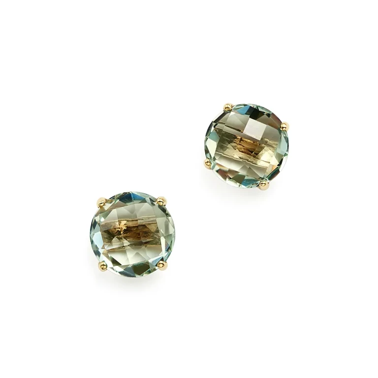 Prasiolite Briolette Stud Earrings in 14K Yellow Gold