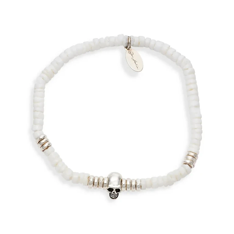 Shell & Sterling Silver Beaded Skull Bracelet