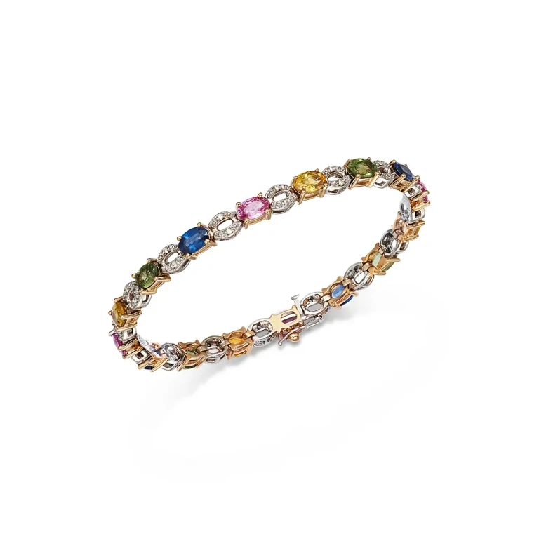 Bloomindale's Fine Collection Rainbow Sapphire & Diamond Tennis Bracelet in 14K White & Yellow Gold