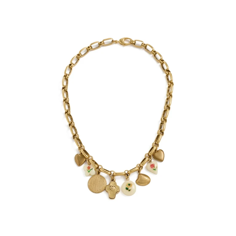 Logan Tay Floral Charm Necklace Gold One Size