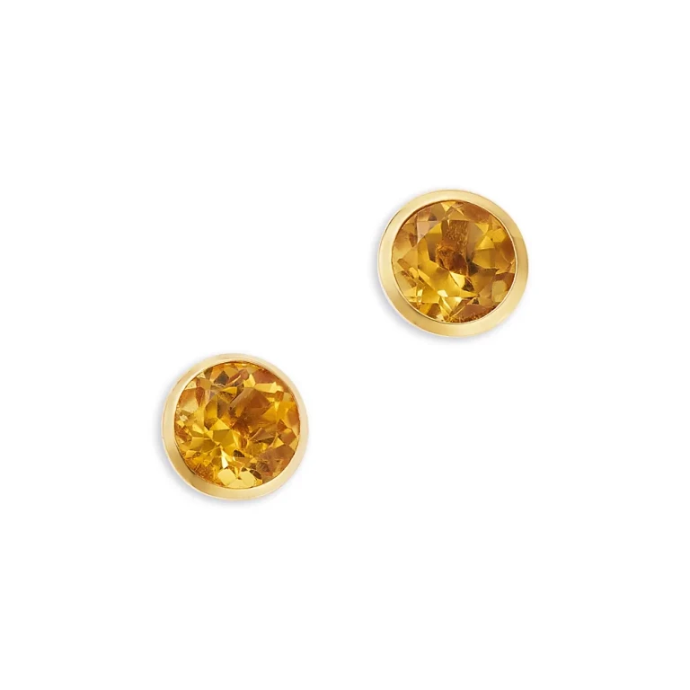 Semi Precious Gemstone Bezel Set Stud Earrings in 14K Yellow Gold
