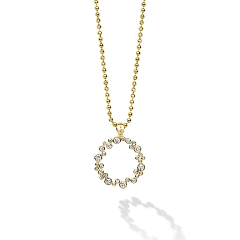 Lagos 18K Yellow Gold Fizz Diamond Bezel Circle Pendant Necklace, 16-18