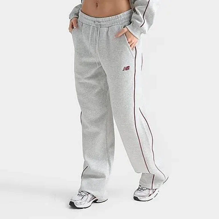 New Balance Women's Piped Wide-Leg Jogger Pants in Ash Heather/Burgundy Size: XS
