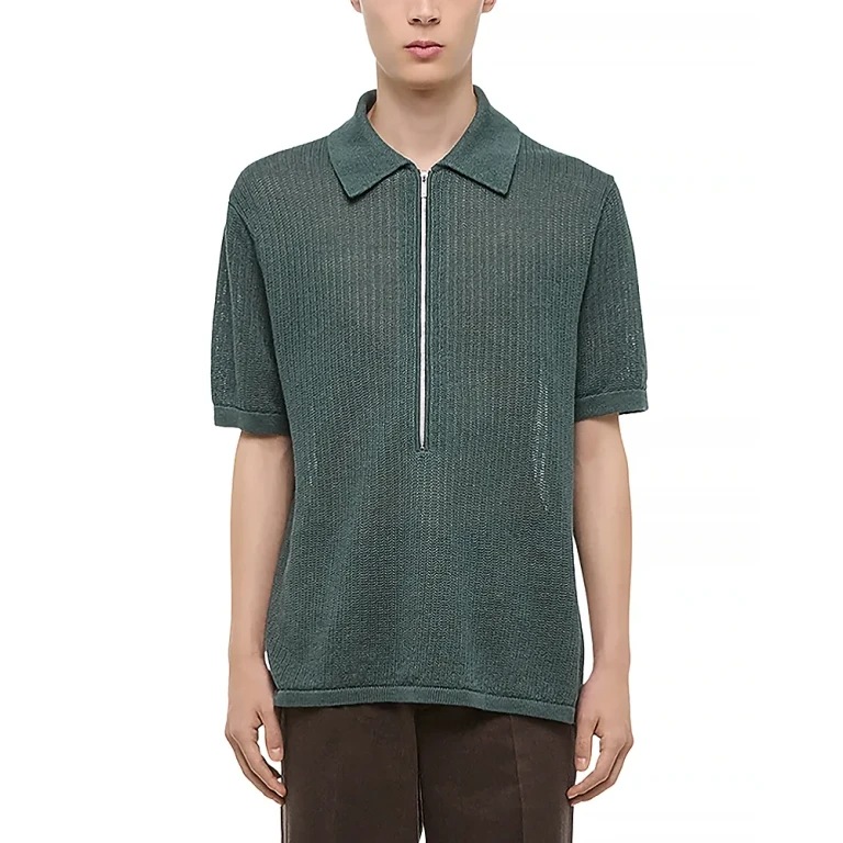 Helmut Lang Regular Fit Half Zip Linen Polo Sweater