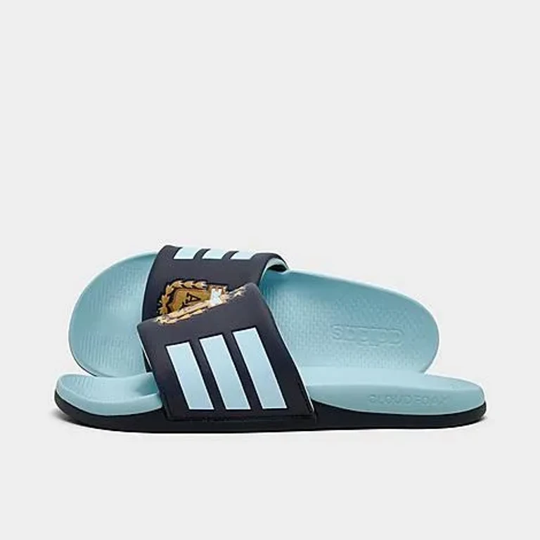 adidas Men's Argentina Adilette Comfort 2.0 Slide Sandals in Night Navy/Dark Football Gold/Icey Blue Size: 7.0