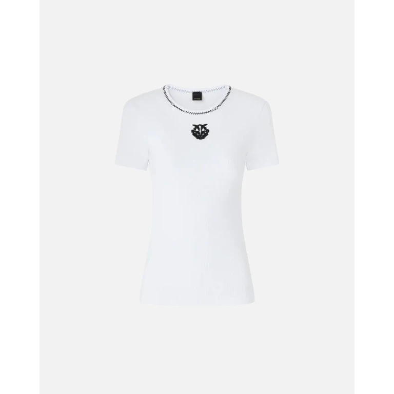 Pinko 리브 니트 티셔츠 Love Birds 자수