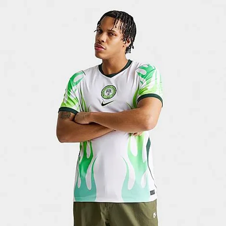Nike Men's Nigeria 2026 Stadium Away Dri-FIT Replica Soccer Jersey in White/Green Glow/Black Size: Small