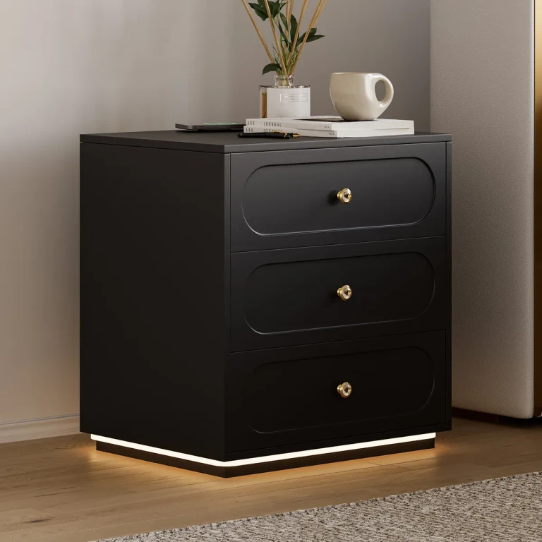 Modern Smart Nightstand with Light 2 Drawer Bedside Table with Charging Station