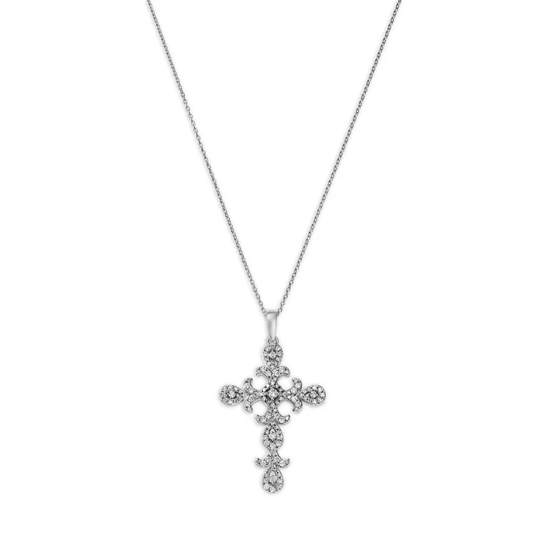 Diamond Cross Pendant Necklace in 14K White Gold, 0.50 tcw