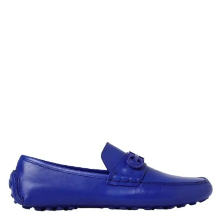 Mens Blue Grazioso Leather Gancini Ornament Moccasins