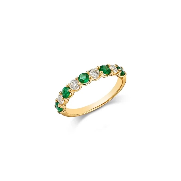 Gemstone & Diamond Band Ring in 14K Yellow Gold